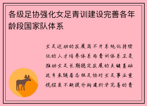 各级足协强化女足青训建设完善各年龄段国家队体系 各级足协强化女足青训建设完善各年龄段国家队体系